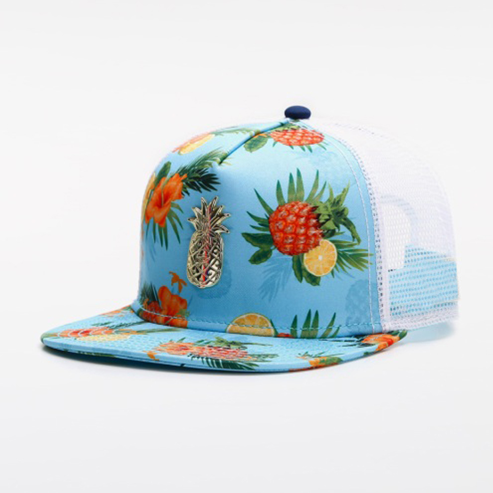 Snapback Hat Flat - Topi Trucker Cetak Bunga Buah Tropis