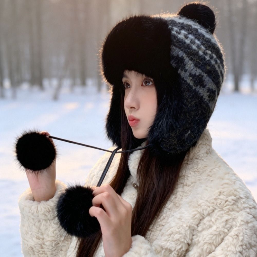 Trapper Hat Ear Flap - Topi Trapper Rajutan Poliester Bergaya dengan