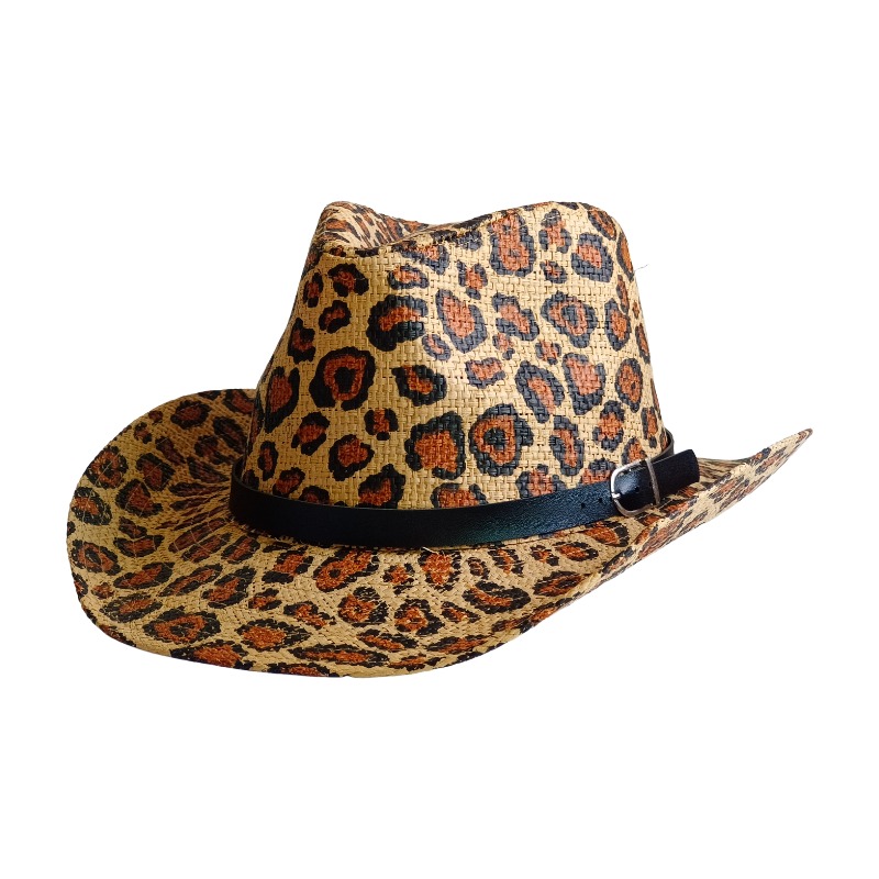 Cowboy Hat Straw - Topi Koboi Baru Motif Leopard, Topi
