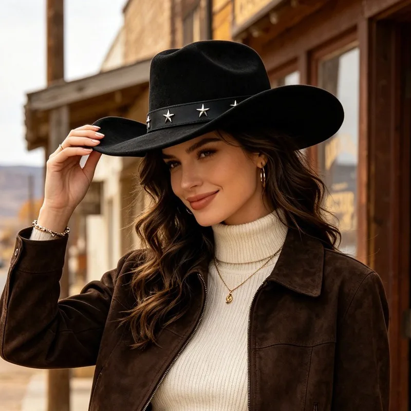 Topi Koboi Wanita Model Lebar, - Fedora Hat Wool ulasan dan harga