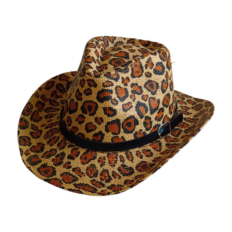 Topi Koboi Baru Motif Leopard, - Cowboy Hat Straw ulasan dan harga