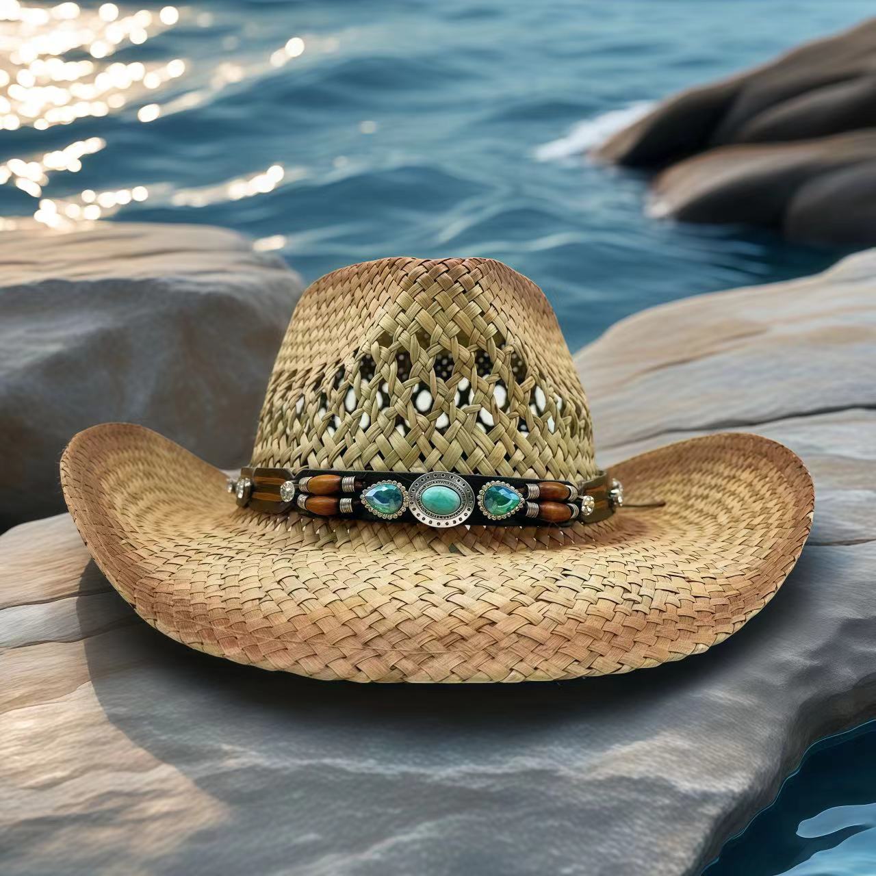 Topi Koboi Berhias Berlian Imi - Cowboy Hat Straw ulasan dan harga